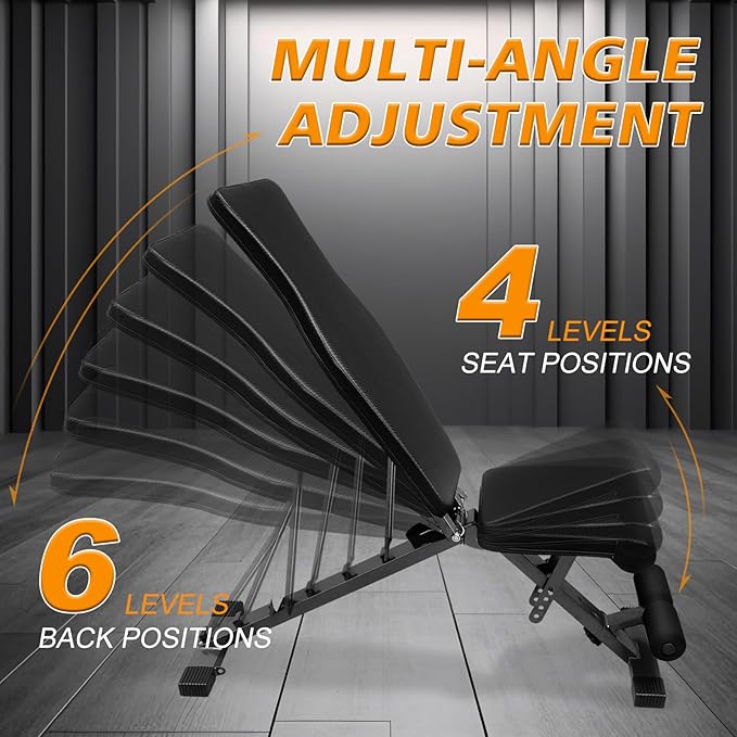 Adjustable Weight Bench Press, Foldable Workout Bench for Home Gym Dumbbell Exercise, Stable Incline Decline Bench for Full-Body Strength Training(600lbs)