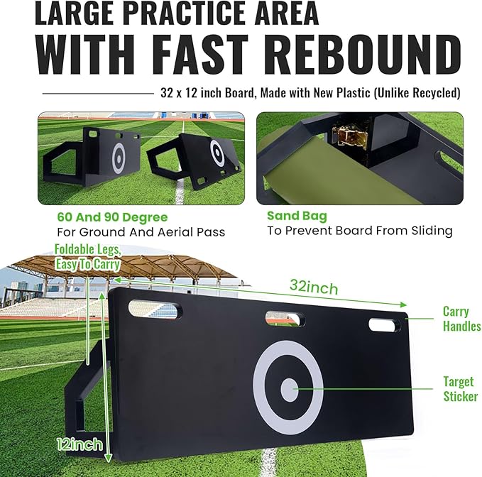 Soccer Rebounder Board,3-Angle Adjustable | Portable Foldable,Football Training Wall with Non-Slip Base for Passing & Shooting Practice | Soccer Rebounder,Adults/Kids Outdoor Training Equipment