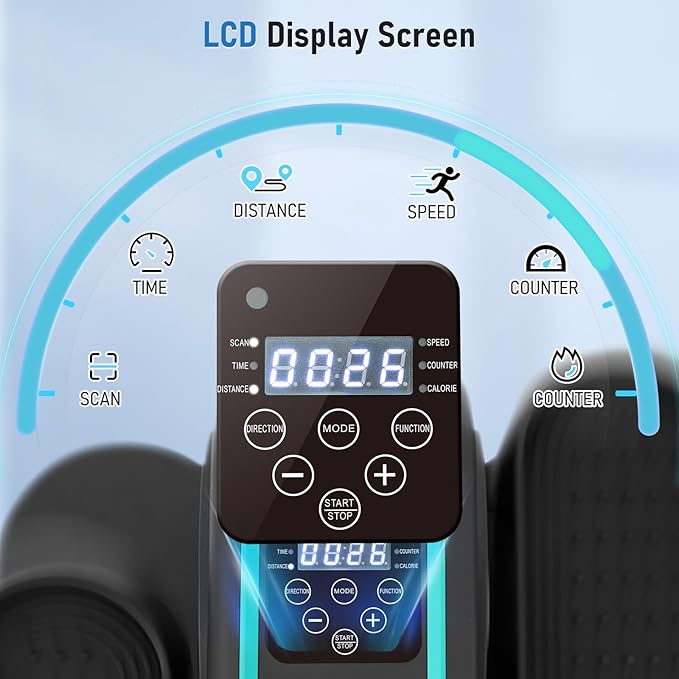 Under Desk Elliptical Machine 12 Adjustable Speeds Quiet Work Ellipse Leg Exerciser LCD Display Strap Pedals and Remote Control Elliptical Training Machines Mini Elliptical for Home Office
