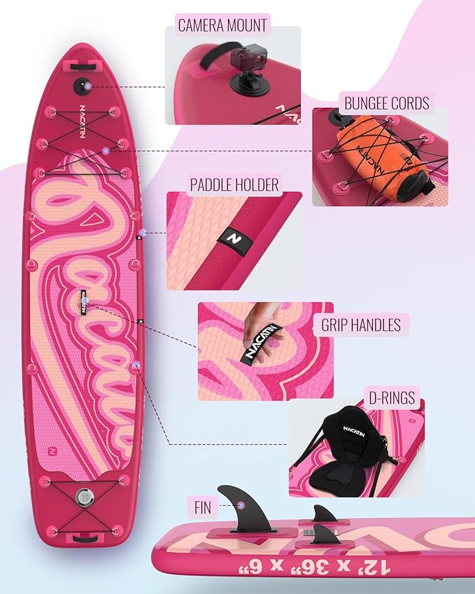 Inflatable Stand Up Paddle Board 12' with Kayak Seat & Dual Paddles – Premium SUP Board for Adults & Families Includes Kayak Conversion Kit, Pump, Leash & Accessories – Stable Wide Deck for Beginners