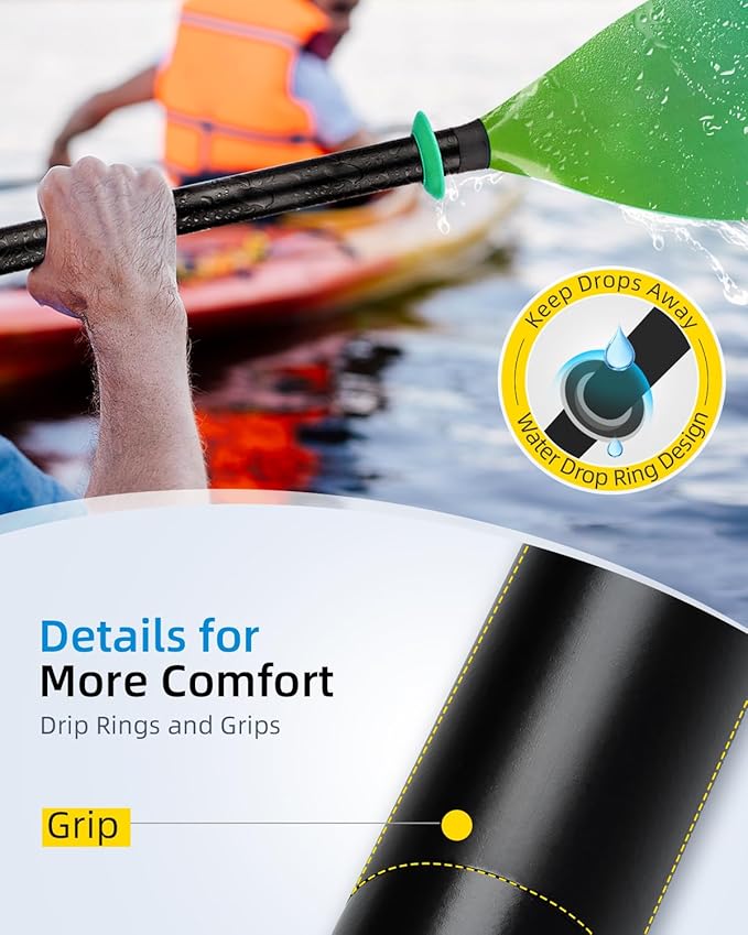 OCEANBROAD Kayak Paddle 86in/218cm, 90.5in/230cm Alloy Shaft 2-Piece Floatable Kayak Oar for Kayaking Canoeing Boating