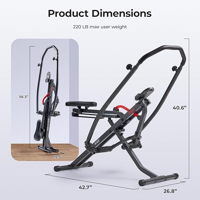 Sunny Health & Fitness Compact Full-Motion Rowing Machine w/Adjustable Resistance, Low-Impact Full-Body Workout Rower w/Long Slide Rail, Space-Saving Design, Optional Free SunnyFit App Connection