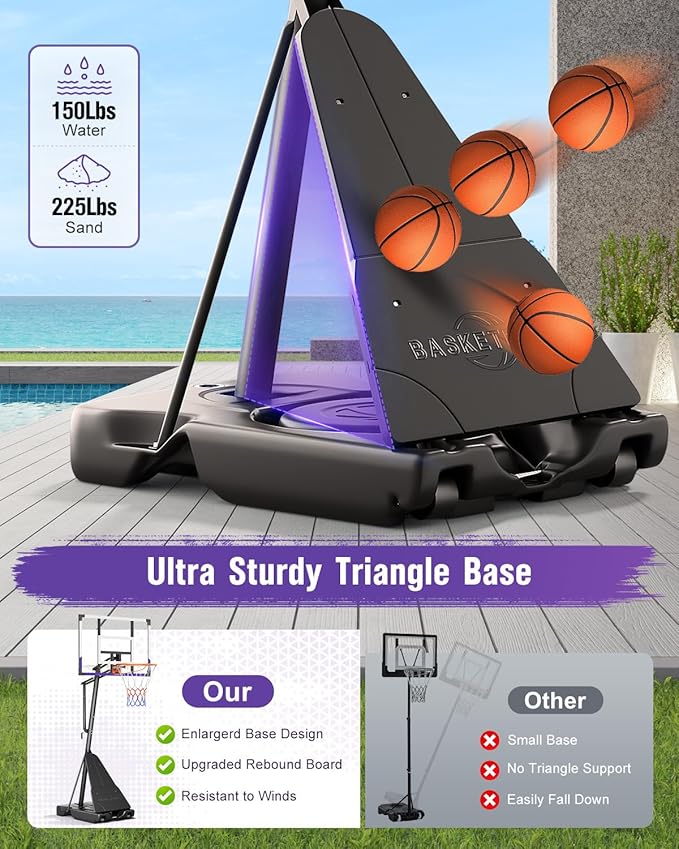 TONBUX Basketball Hoop Outdoor 44/48 Inch Shatterproof PC Backboard, 5.25-10FT Stepless Adjustable Height, Portable Basketball Hoop for Kids/Teens/Adults in Backyard, Driveway and Indoor