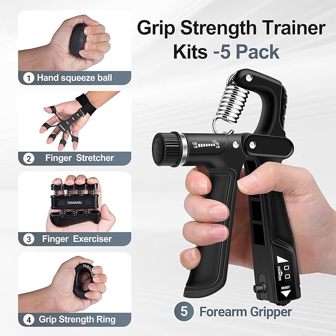 WATMAID Grip Strength Trainer Kits (5 Pack), Forearm Strengthener with Adjustable Resistance, Grip Strength Tester, Finger Strengthener, Hand Gripper Strengthener for Muscle Building Injury Recover