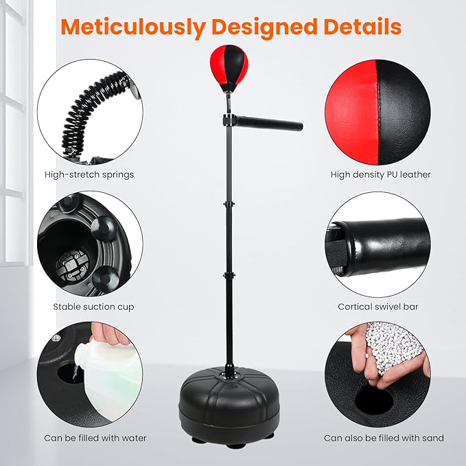 INNOLIFE Boxing Bar, Height Adjustable Boxing Spinning Bar, Boxing Bar with Punching Bag, Boxing Equipment for Teens Adults, Black & Red