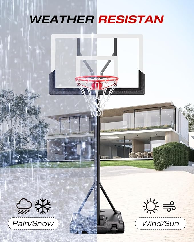 Basketball Hoop Outdoor 10 FT Height Adjustable, Portable Basketball Goals Systems with 45" Backboard for Youth Adults Kids - Backyard, Driveway, Indoor Play