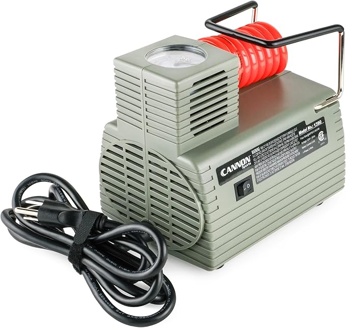Cannon Sports Electric Ball Inflator Pump with Pressure Gauge - Powerful 1/8 HP Oil-Less Compressor, Inflates Balls, Exercise Balls, Tires, Pool Floats, Air Mattresses, and More