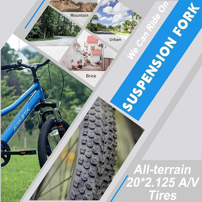 AVASTA Govet 20'' Kids Mountain Bike for 6-12 Years Old Boys Girls with Suspension Fork, 6 Speeds Drivetrain, Multiple Colors