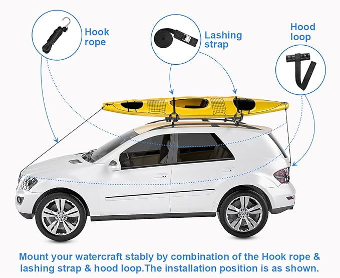 DRSPORTS Two Pairs Universal Foldable J-Bar Kayak Rack Folding Car Roof Top Carrier for Canoe, SUP, Kayaks, Surfboard and Ski Board Rooftop Mount on SUV, Car and Truck