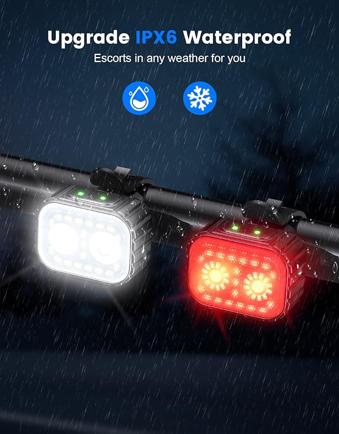 Bike Lights for Night Riding, Ultra Bright Rechargeable Bike Lights Front and Back, IPX6 Waterproof Bicycle Light Headlight and Tail Light Set, 8/12 Modes, 58Hrs Runtime, Easy to Install