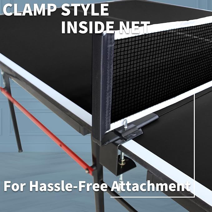 Professional Table Tennis Table, Foldable Ping Pong Game Set for Indoor, 8FT 9FT Single Player Playback Mode Ping Pong Table with Net and Post Set, 2 Paddles and 3 Balls