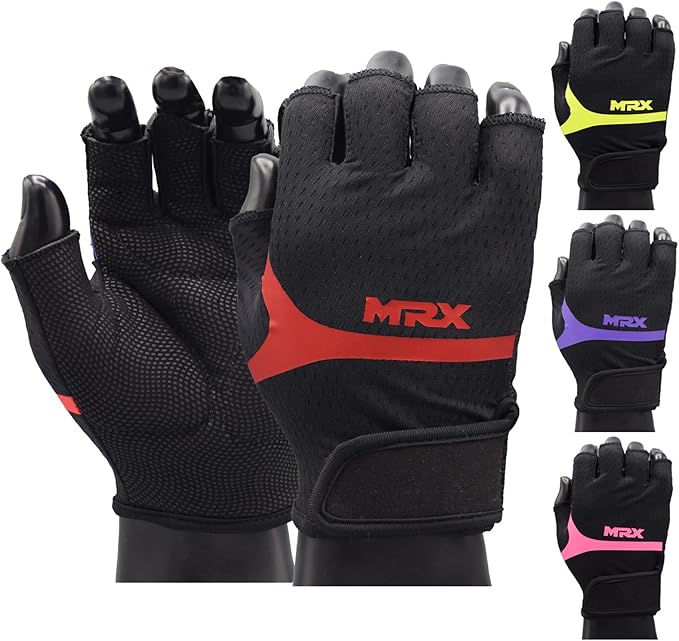 MRX Weight Lifting Gloves for Women Breathable Workout Gloves Anti Slip Padded Shock-Absorbing Extra Grip Palm Protection Half Finger Exercise Gloves for Gym, Cycling, Training, Weightlifting