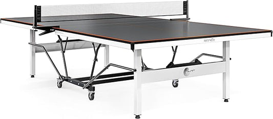 SereneLife Indoor Table Tennis Table – Durable MDF Top for Optimal Bounce, Foldable Design, Swivel Locking Wheels, Net & Paddle Storage, Quick 40-Min Assembly, Box Steel Apron, Matte Grey Finish