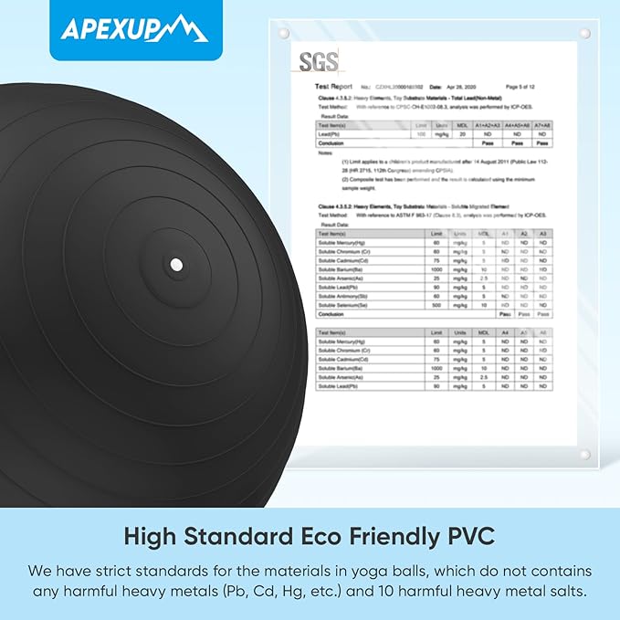 APEXUP Yoga & Pilates Ball - Anti Slip Heavy Duty Gym Ball for Fitness, Balance & Core Workout