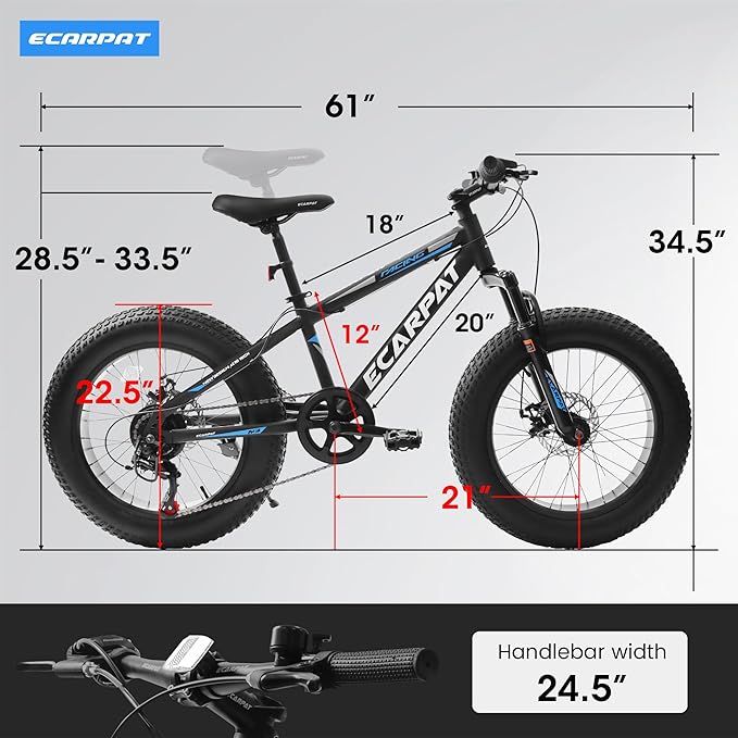 20 24 26 Inch Mountain Bike, 20 inch 7 Speeds Steel Kids Fat Tire Mountain Bike, 24 26 inch Aluminum Frame Boys Bike, Front Suspension Dual Disc Brake Teens Sport Bikes for Kids Boys Girls