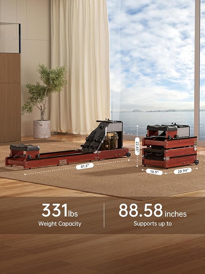 Magnetic/Water Row Machine for Home Rower 331LB Weight Capacity, Folding Rowing Machine with LED Monitor, App Supported, Tablet Holder, Comfortable Seat, Trifold Home Rowing Machine