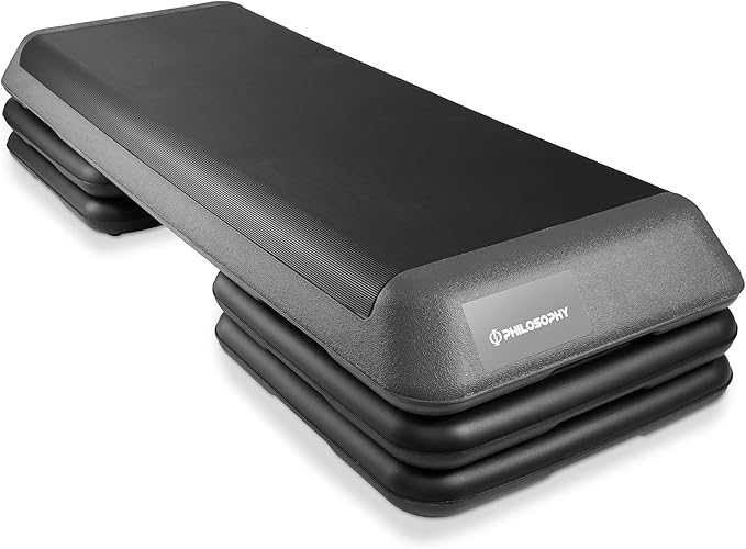 Philosophy Gym Aerobic Exercise Adjustable Step Platform, Health Club Size, with 4 Risers Included