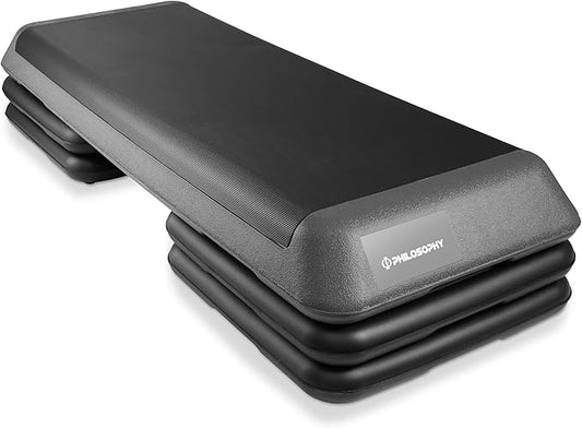 Philosophy Gym Aerobic Exercise Adjustable Step Platform, Health Club Size, with 4 Risers Included