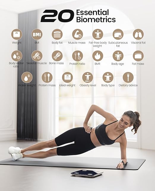 Smart Scale for Body Weight, BMI, Body Fat, Muscle Mass, Highly Accurate Digital Bathroom Scale, 20 Body Composition Analyzer Sync Apps 400lbs,10.2" Compact Scale, Blue