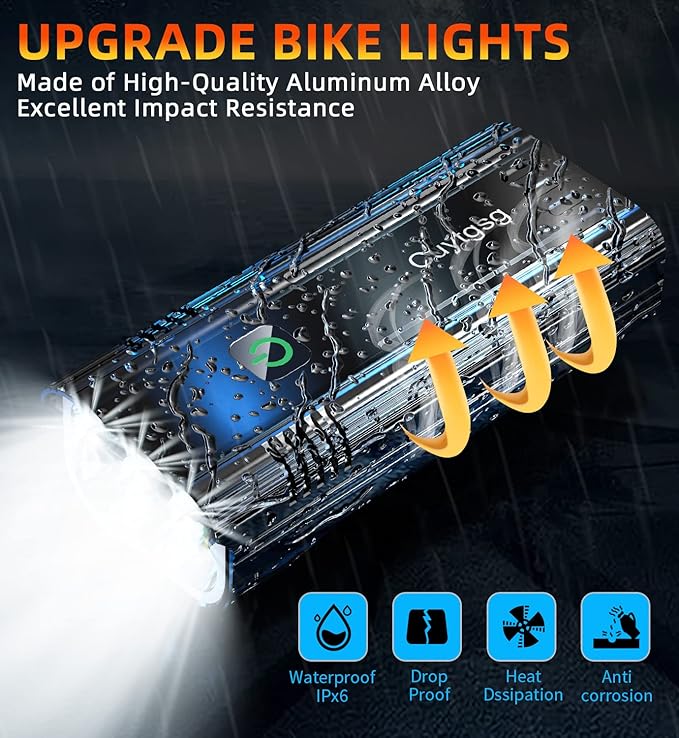 2025 Upgrade Super Bright Rechargeable Bike Lights for Night Riding,6 LED High Lumen 10 Mode Bike Headlight Taillight,360°Rotatable Brackt,Aluminum Front Lights,Runtime 48+ hrs,Shockproof Waterproof