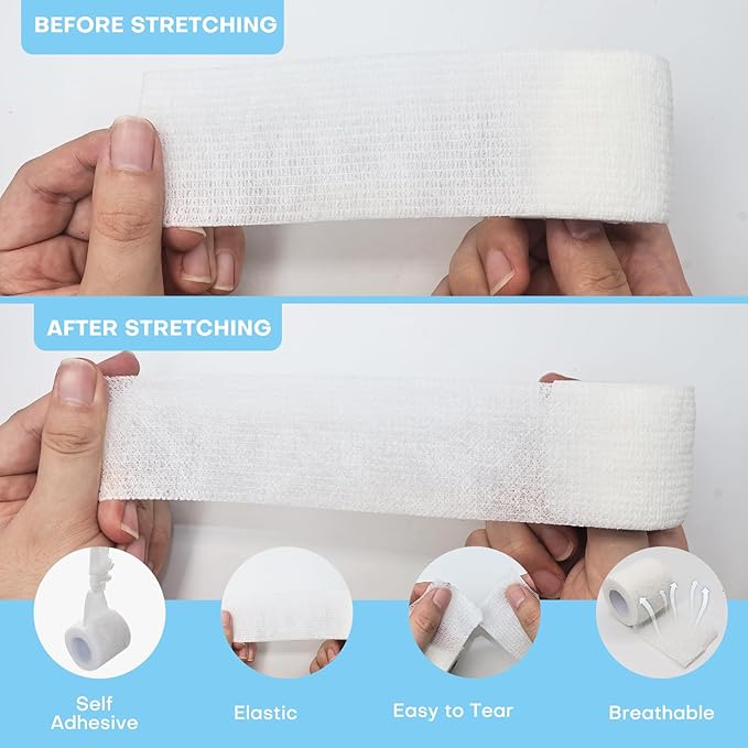 48 Pack 2” x 5 Yards Self Adhesive Bandage Wrap, Elastic Breathable Cohesive Bandage Wrap Athletic Stretch Tape for Wrist Ankle Sports (White)