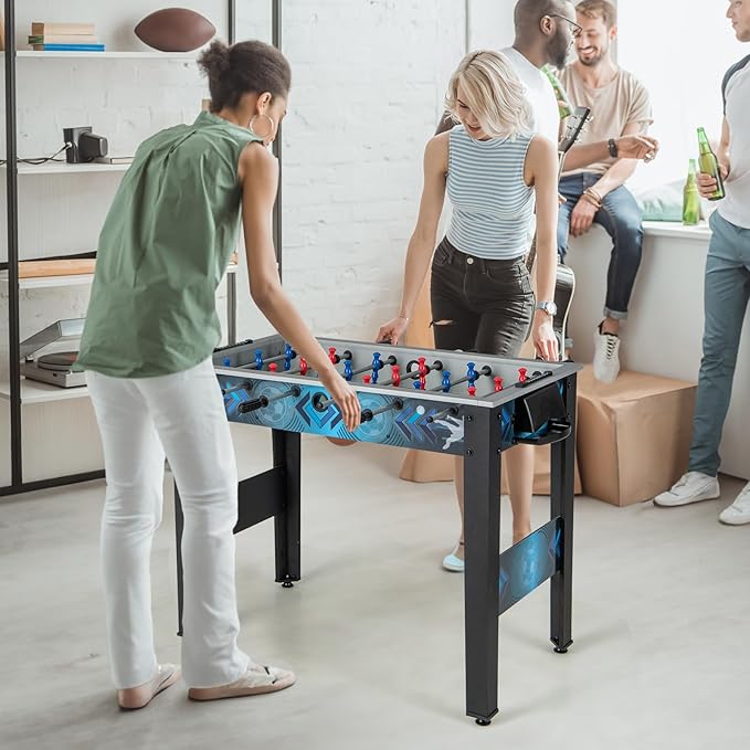 Goplus Foosball Table, Freestanding Soccer Table Game with 2 Footballs, Ergonomic Handle, 18 Realistic Players, Adults Youth Kids Foosball Games for Indoor, Game Room, Office, Party