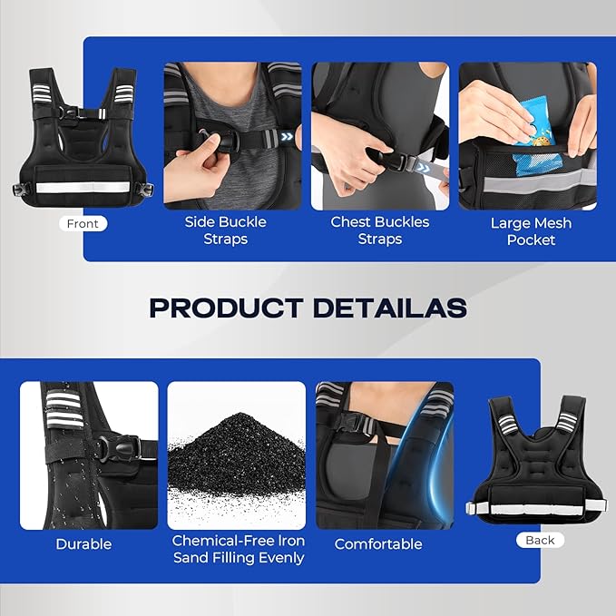 Adjustable Weighted Vest, 4-10lb/11-20lb Body Weight Vest with Touchscreen Phone Holder & 6 Ironsand Weights for Women & Men, Workout Equipment for Weight Loss, Fitness, Walking, Running, Cardio, Strength Training