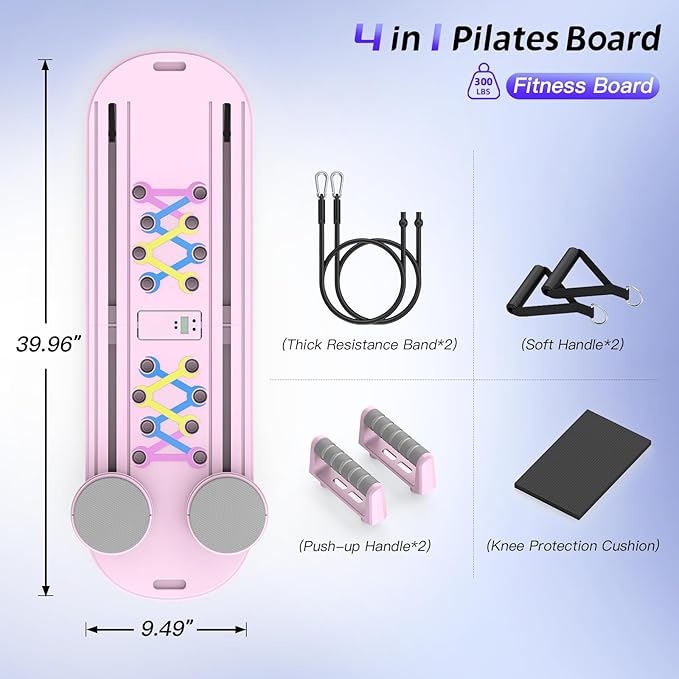 Pilates Board Pilates Reformer Set for Women, 4 in 1 Foldable Pilates Equipment with Timer, Portable Pilates Machine for Home Workout, Fitness, Exercise, Ab, Core
