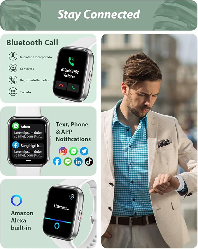 Bluetooth Smart Watch for Men Women(Call Receive/Dial), Alexa Built-in, 1.8" Touch Screen Fitness Tracker with Heart Rate Sleep Tracking, 100 Sports Modes, IP68 Waterproof Smartwatch