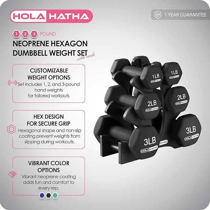 HolaHatha 2, 3, 5, 8, and 10 Pound Neoprene Dumbbell Free Hand Weight Set with Rack, Ideal for Home Exercises to Gain Tone and Definition, Pastel