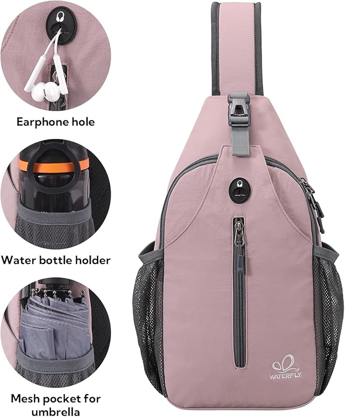 WATERFLY Crossbody Sling Backpack Sling Bag Travel Hiking Chest Bag Daypack
