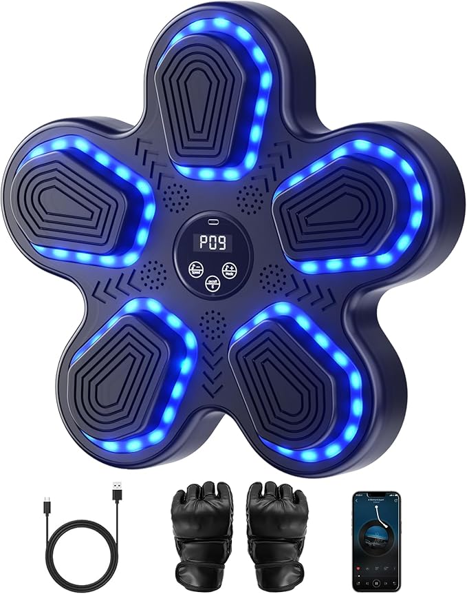 Music Boxing Machine, Bluetooth Punching Trainer with Boxing Gloves, Wall Mount Boxing Target Equipment for Adults Kids, Boxing Workout Equipment Pad for Home, Office, Gym, 10 Modes & 9 Speeds