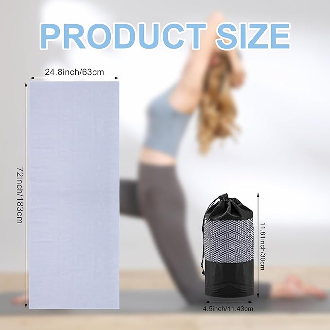 Hot Yoga Towel, 2 Pack Yoga Mat Towel Yoga Towels for Hot Yoga Non Slip with Grip Dots Sweat Absorbent Microfiber Pilates Towel for Bikram Exercise and Fitness