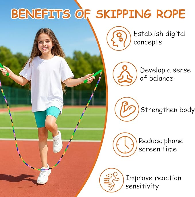 Beaded Jump Rope 1 Pack/2 Pack, ACEONE Segmented Skipping Rope for Kids Adults, Adjustable Tangle-Free Toddler Jumping Rope for Fitness Exercise Training