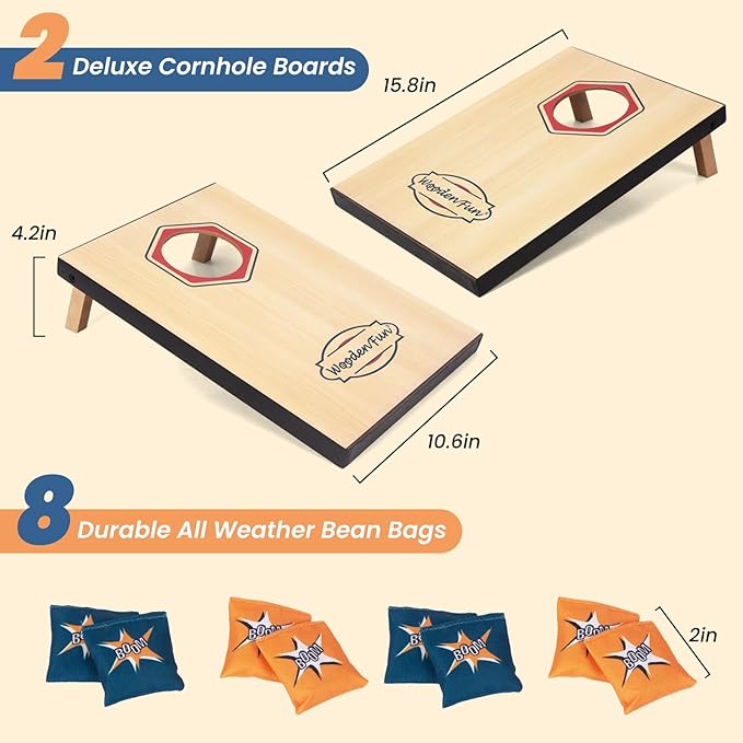 Cornhole Game Set Bean Bag Toss MDF 16"x11"- Built-in Storage, Convenient Carry Handles and 8 Premium Bean Bags, Great for Indoor & Outdoor Play