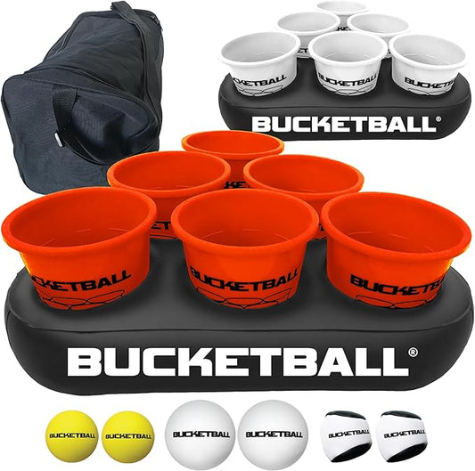 BucketBall | Team Color Edition | Party Pack (Orange/White): Original Yard Pong Game: Best Camping, Beach, Lawn, Outdoor, Family, Adult, Tailgate, Jumbo, Giant Game
