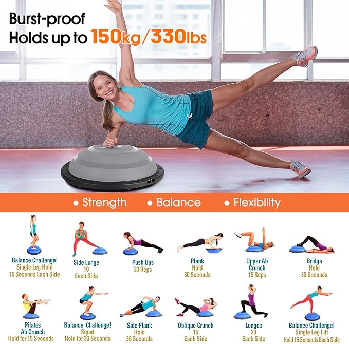 Foldable Balance Ball Trainer with Resistance Bands – Home Workout Equipment with Pump & Non-Slip Base – Core Strength Training Tool for Yoga, Pilates, Balance & Stability
