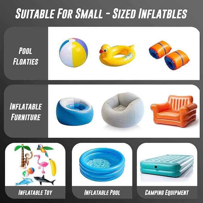 130W Electric Air Pump with 3 Nozzles Options– Fast Inflation for Small Airtight Inflatables, Pool Floaties, Swim Tubes, Camping Gear & Decorations