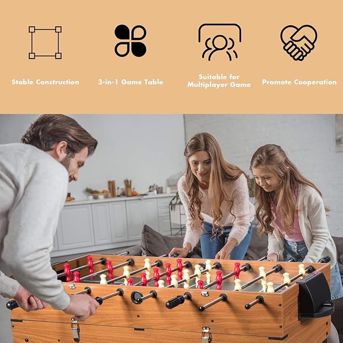 GYMAX 3 in 1 Multi Game Table, 49 Inch with Foosball Hockey & Billiards, Competition Sized Combo Game Table for Home, Game Room, Bar, Party, Club