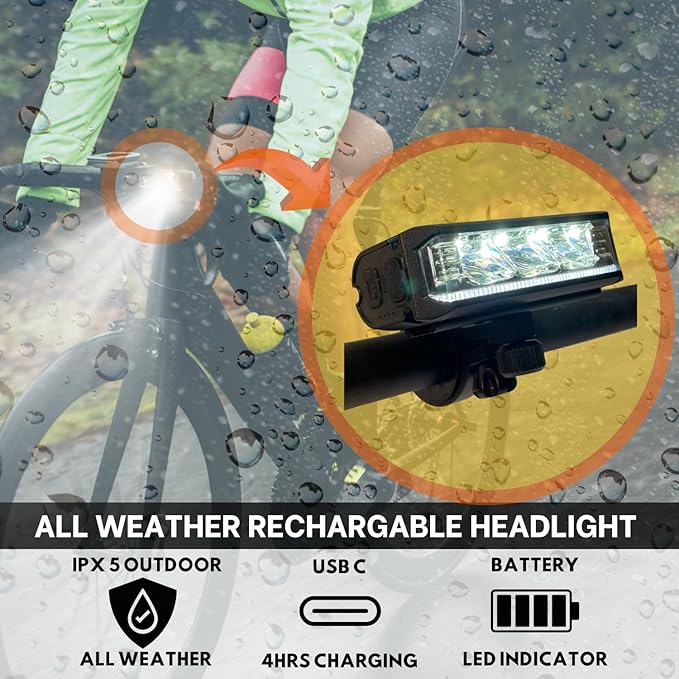 Ultra Bright Bike Lights for Night Riding Rechargeable Led for Bycicles Weather Resistant Multiple Modes. Tubular mounting MTB Road Cyclocross Ebike Mini Bike Scooter