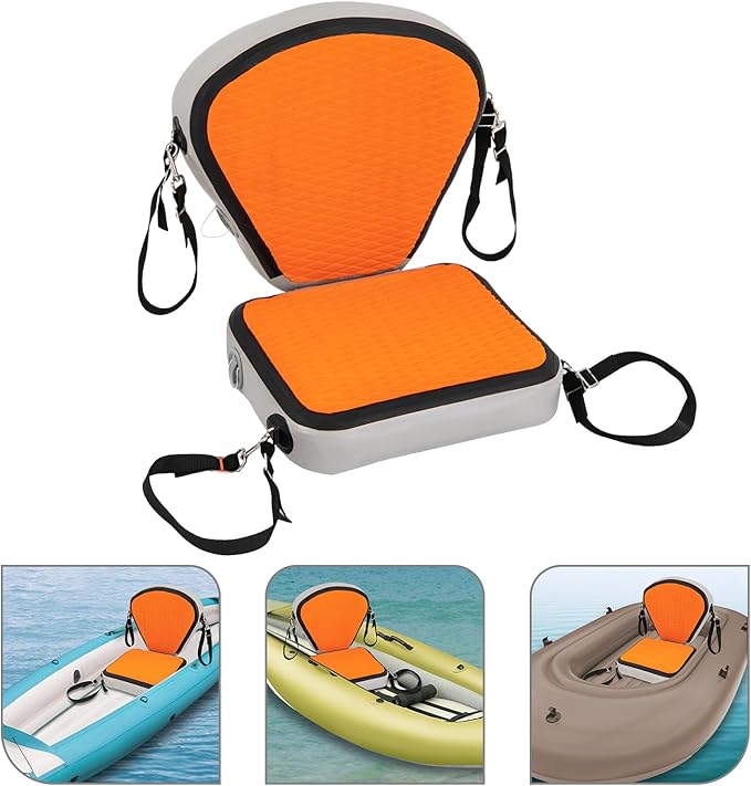 Inflatable Kayak Seat, Kayaks Seats with Back Support,for Kayak,Padded Boat,SUP,Canoe,Fishing Boat,Seats with 4 Adjustable Straps(Orange)