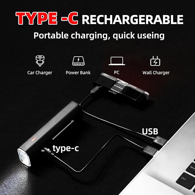 Canway Bicycle Rear Light Red/Blue, Bike Tail Light Rechargeable 168 Lumens Bike Tail Light Battery USB C 500mah Turn Signals 5 Modes Waterproof Safety for Road Mountain Night Riding