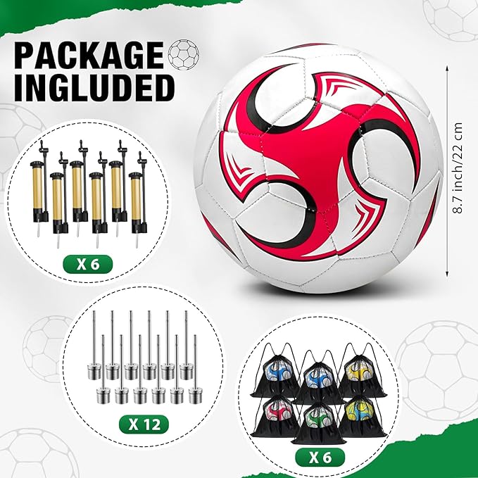 6 Pack Operation Deflated Christmas Soccer Ball with Pump for Child,Items Bulk Deals Soccer Balls,Classic Soccer Balls with Mesh Sport Bag Pump Needle for Shoebox Gift Fillers Charity Donations