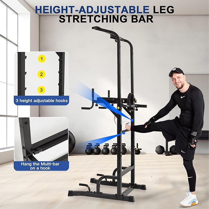 BARWING Pull Up Bar Station, Power Tower, Dip Station with 3D Backrest, Multi-Function Strength Training Stand Rack, Adjustable Height Dip Bar for Home Gym Workout Stand Fitness Exercise Equipment