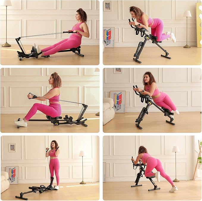 TOUSAINS 3 in 1 Rowing Machine, Ab Machine with Resistance Bands, Abdominal Trainers for Full Body Workout, Fitness Foldable Equipment Rowing Machine for Home Gym