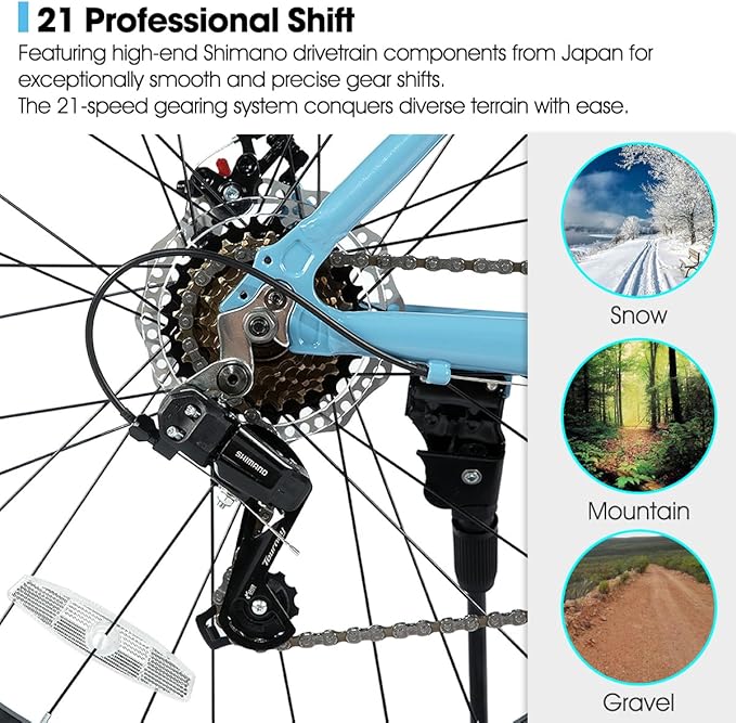 HILAND 26 Inch Mens and Womens Mountain Bike,21 Speed Mountain Bicycle with Dual Disc Brake, Front Suspension Fork, High Carbon Steel Frame Urban Commuter Bike for Adults