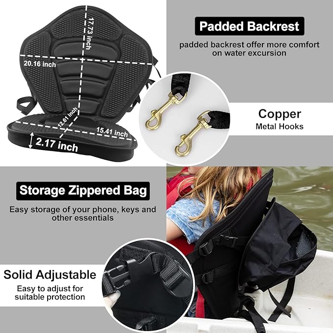 HLOGREE Kayak Seats - 1/2 Pck, Thicken Padded Seat Cushion with Back Support, Canoe & Ocean Sup Compatible