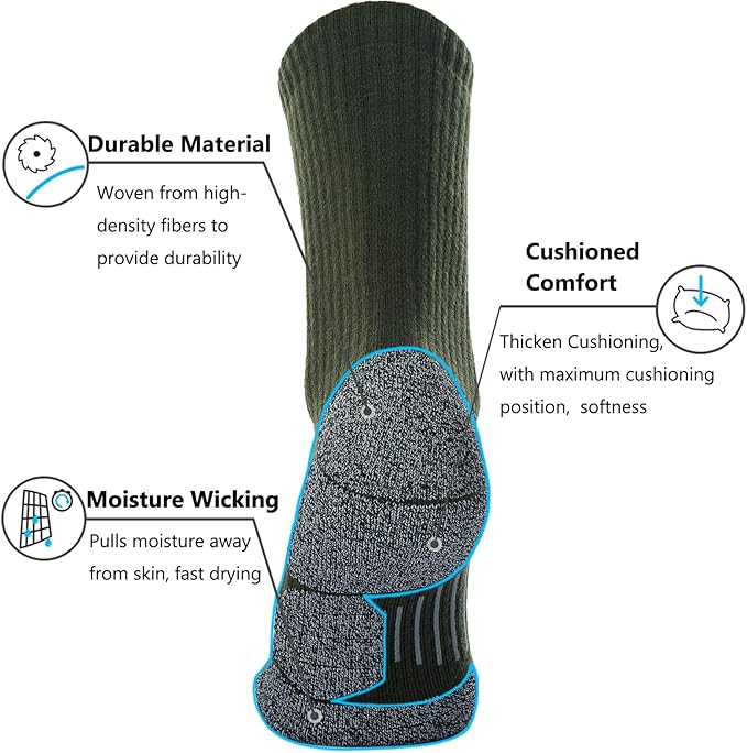 CWVLC Crew Hiking Socks, Cushion, Moisture Wicking, Arch Compression Boot Socks