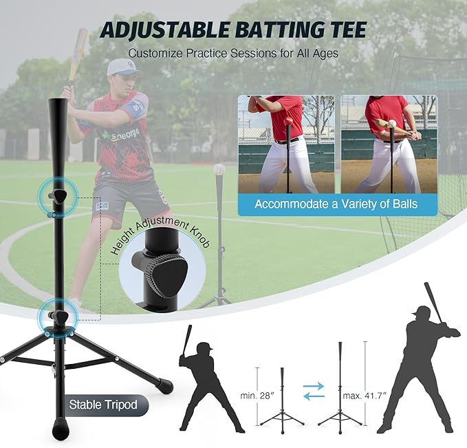ZELUS 7x7 ft Baseball Softball Practice Net, Hitting and Pitching Net with Adjustable Batting Tee 2 Strike Zone, Portable Baseball Backstop Net with Carry Bag, Great for All Skill Levels