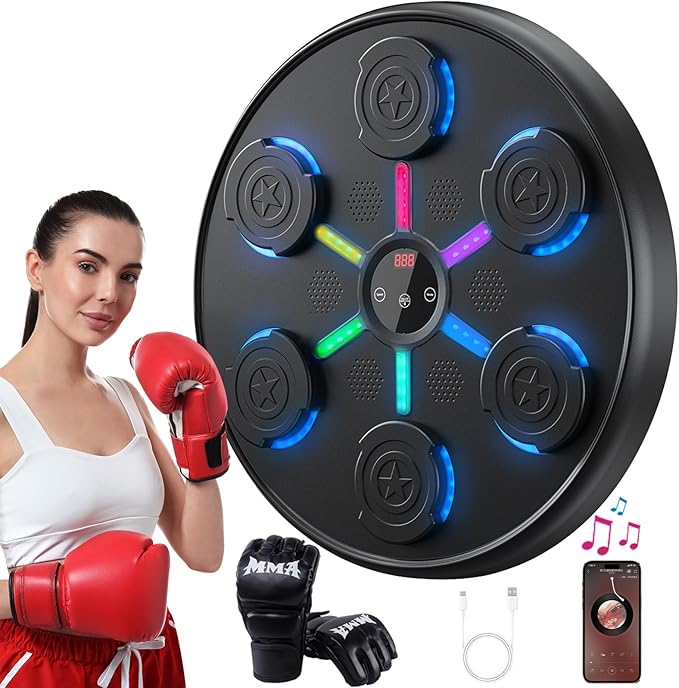 Second Generation Music Boxing Machine with Boxing Gloves, Boxing Machine Wall Mounted Music, Smart Bluetooth Music Boxing Trainer with Gloves, Music Boxing Machine for Adults, Home, Indoor and Gym